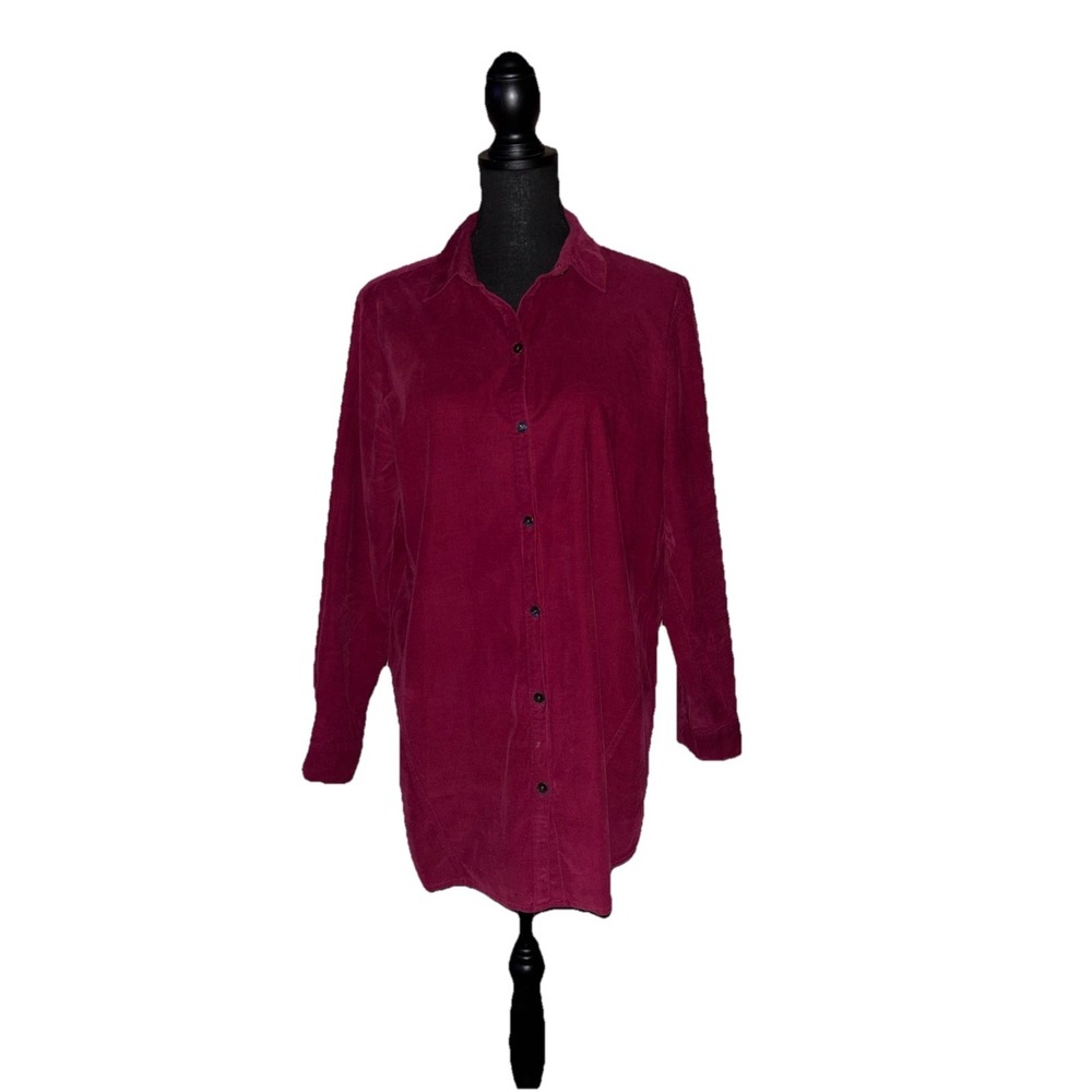 J. Jill Corduroy Shirt Top  Womens M Burgundy/Red  100% Cotton Button Up - Picture 2 of 5